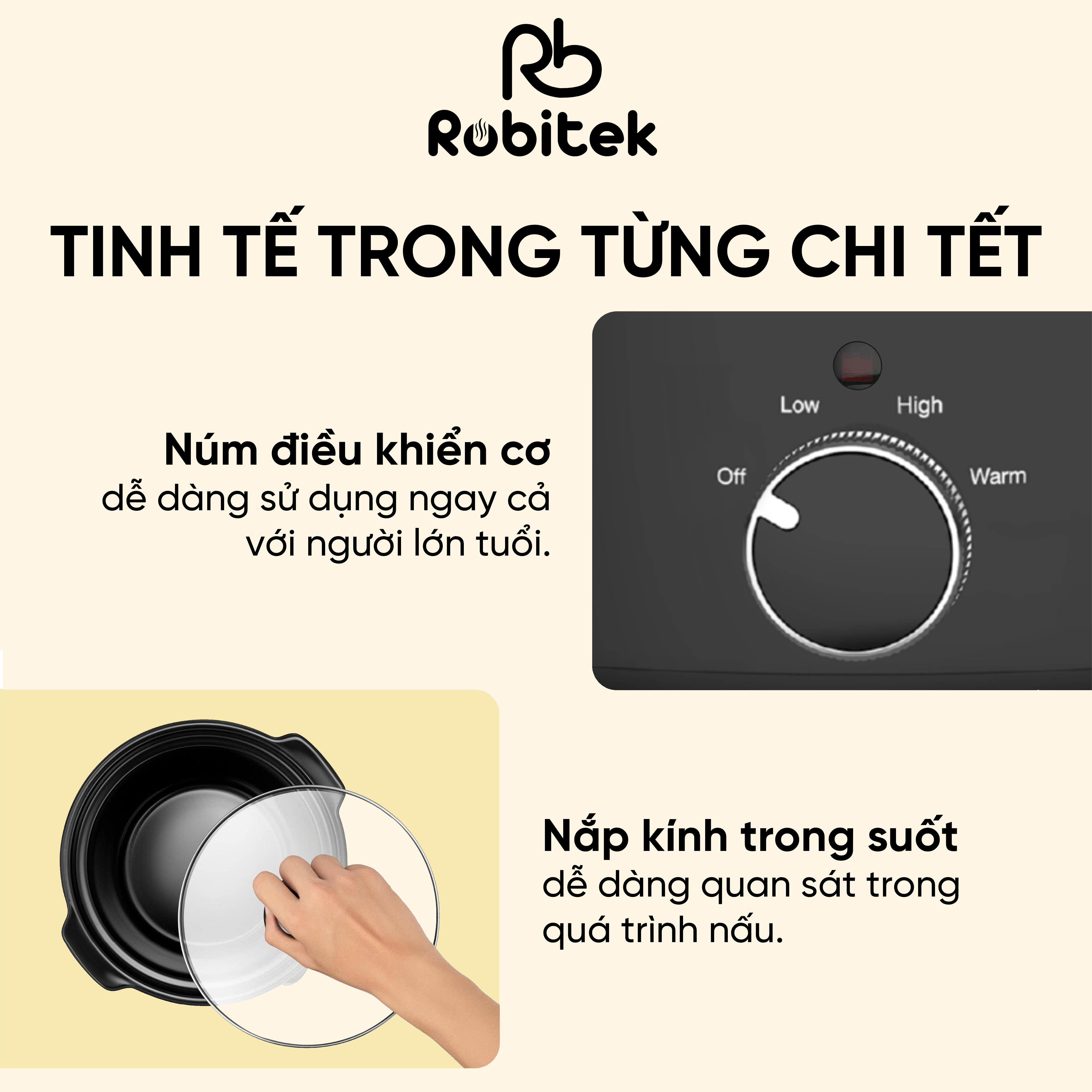 NỒI NẤU CHẬM ROBITEK RB3000 &amp; RB4000 – DUNG TÍCH 3L, 4L – NINH HẦM THỊT TIỆN LỢI, PHÙ HỢP CHO GIA ĐÌNH